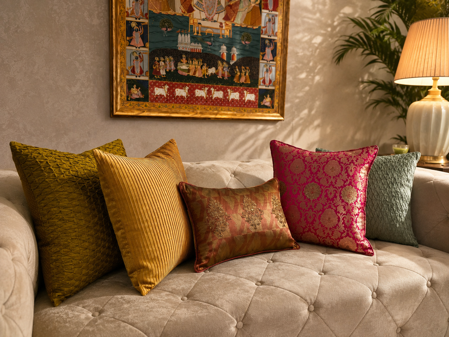 Blossom Brown Zari Jaali Cushion