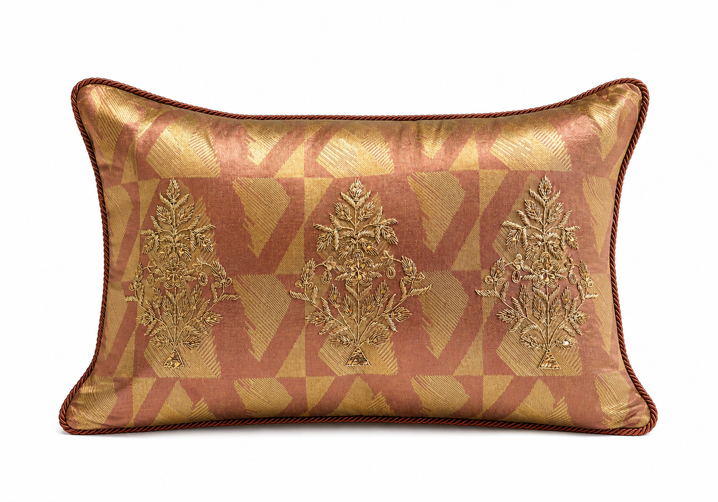 Blossom Brown Zari Jaali Cushion