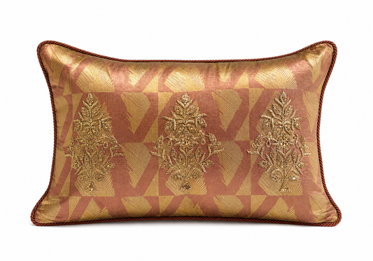 Blossom Brown Zari Jaali Cushion