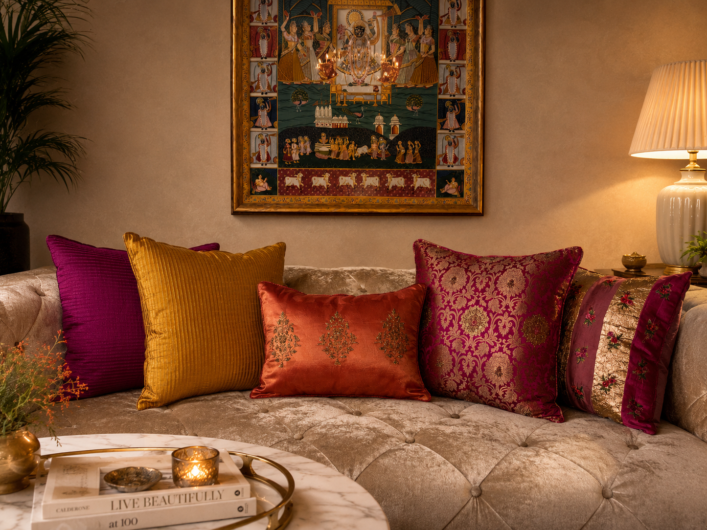 Blossom Sage Zari Jaali Cushion
